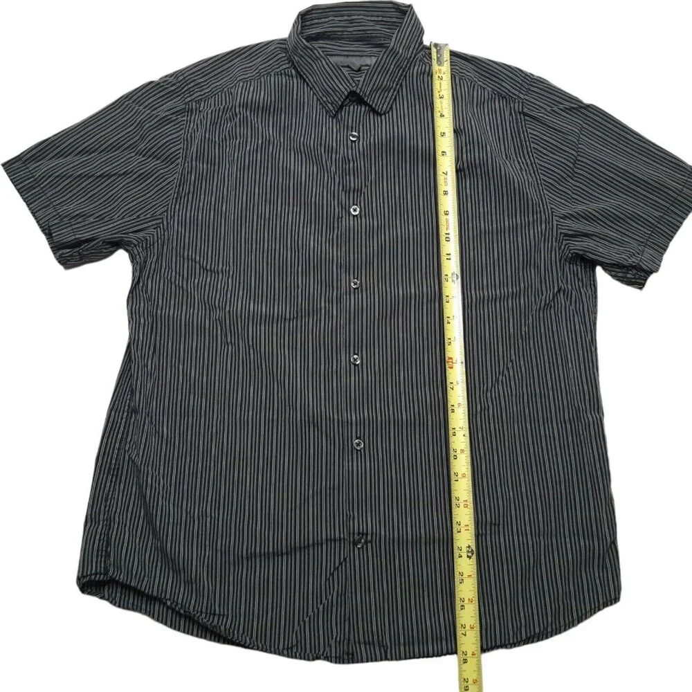 Old Navy Shirt Mens Large Black Striped Button Down Y2K Minimalist Short‎ Sleeve